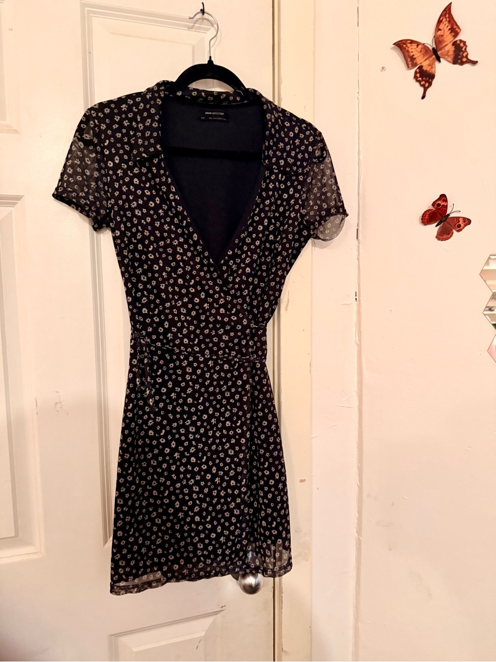 Urban Outfitters Black Floral Mini Wrap Dress